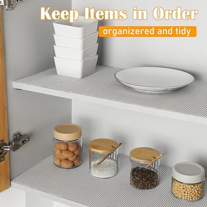 Songrey Non-Adhesive Drawer and Shelf Liner, Non Slip Cabinet Liners, Protect Kitchen Cupboard, Bathroom Drawers, Breathable, Thick Strong Grip mat (17.5IN x 20FT, Light Gray)