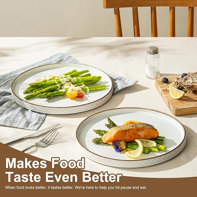Dinner Salad Plates Set of 4, 10 Inch Salad Plates with Embossments, Dessert, Salad, Appetizer, Dinner Plate, Microwave, Dishwasher Safe,Scratch Resistant