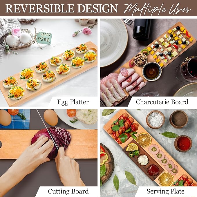 Namre' Wooden Deviled Egg Platter - Holiday Entertaining Deviled Egg Plate & Charcuterie Board - Recipes Included.