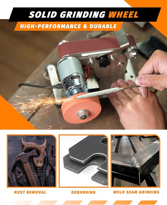 Mini Belt Sander, Electric Small Sander Knife Making Supplies, 7 Adjustable Speed Electric Knife Sharpener, Power Belt Grinder for Woodworking, Metal Working DIY (6.5'' x 6.5'' x 4.2'')
