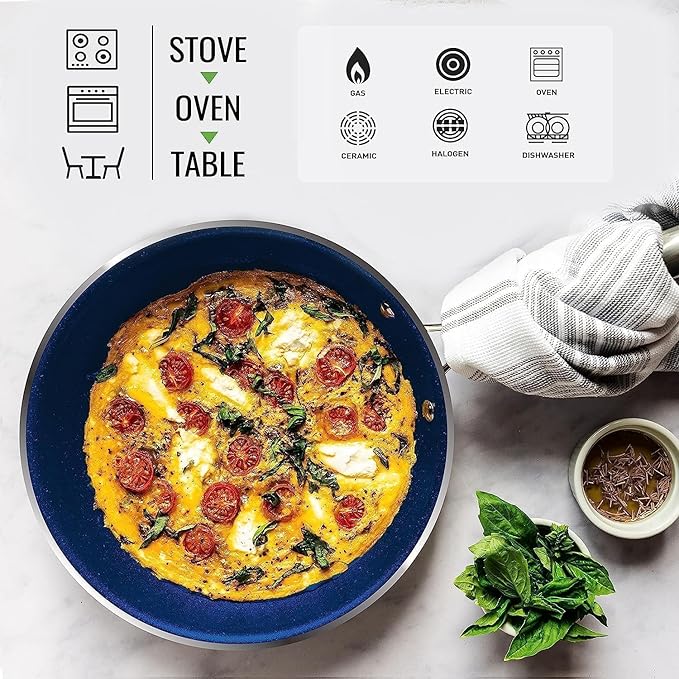 Granitestone Blue 12 Inch Nonstick Frying Pan With Mineral and Diamond Triple Coated Surface, Oven/Dishwasher Safe, 100% Non Toxic