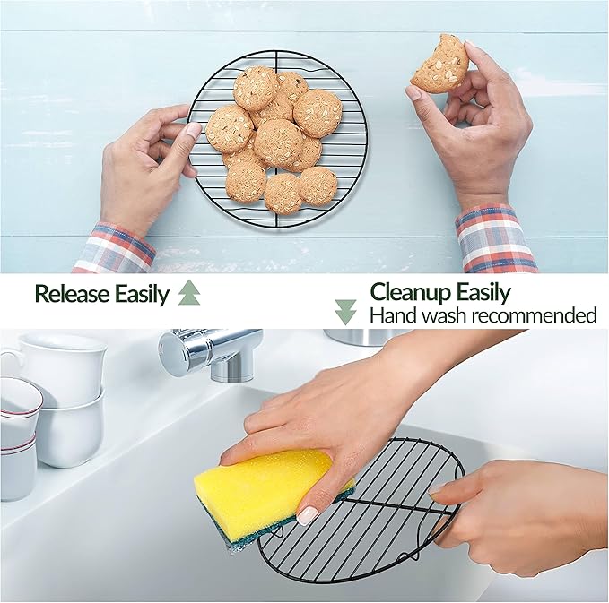 TeamFar Cooling Rack Set of 4, Coated Stainless Steel 7.5inch Round Cooking Wire Rack for Baking/Roasting/Steaming/Grilling/Cooling, Healthy & Sturdy, Oven Safe & Anti-melt, Easy Clean