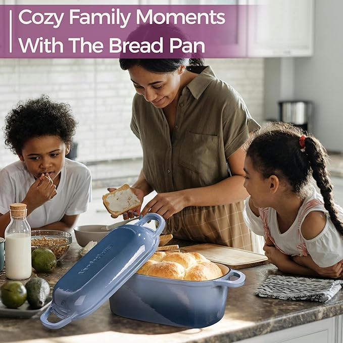 4.6-Quart Oval Dutch Oven for Bread Baking, 2 in 1 Enameled Cast Iron Bread Pan with Lid, Sourdough Bread Dutch Oven for a Crispy Crust, Seasalt