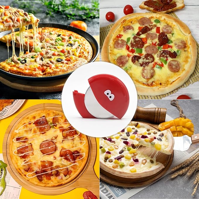 Pizza Cutter Wheel with Cover, Stainless Pizza Cutter, Sharp & Easy to clean, Dishwasher Safe for Kitchen(Red)