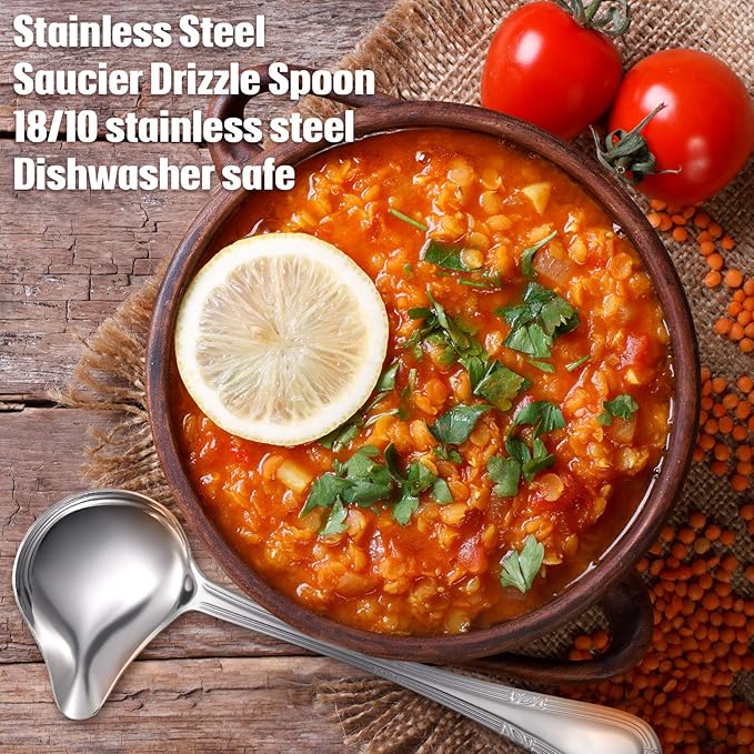 Patelai 2 Pieces Small Ladle Gravy Ladle Drizzle Spoon 1 Ounce Stainless Steel Saucier Sauce Soup Spoon for Spooning Gravies and Sauces