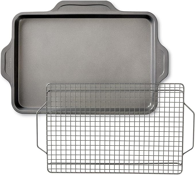 All-Clad Pro-Release Nonstick Bakeware Set 2 Piece Oven Safe 450F Half Sheet, Cookie Sheet, Muffin Pan, Cooling & Baking Rack, Round Cake Pan, Loaf Pan, Baking Pan Grey