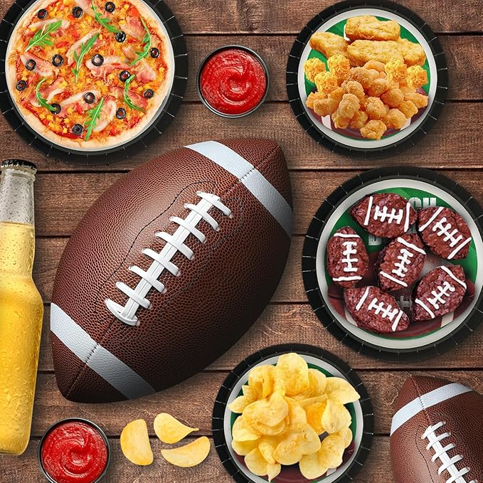 40pcs Football Party Paper Plates Set Disposable Sports Party Food Dinner Dessert Plate Birthday Tableware Decorations Favors, Including 20pcs 9" and 20pcs 7" Plates for Football Theme Plate
