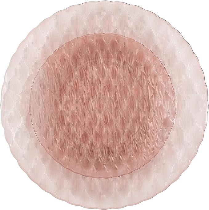 PLASTICPRO 64 Pack Plastic Dishes Set of 32-10 inch Plates and 32-7 inch Plates, Elegant Translucent Rose Color Disposable Fancy Tableware Premium Heavyweight