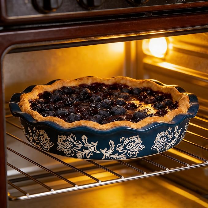 Wisenvoy Pie Pan Ceramic Pie Dish Blue Pie Plate Porcelain Deep Dish Pie Pan Non-Stick Pie Pans
