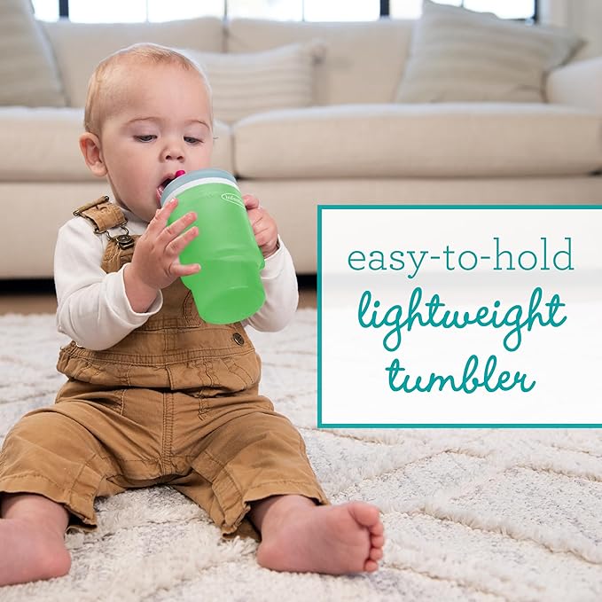 Infantino My 1st Tumbler, Durable Plastic Sippy Cup with Straw & Handle, Spill-Resistant, for On-The-Go, BPA-Free Transition Baby Cup, Green Apple