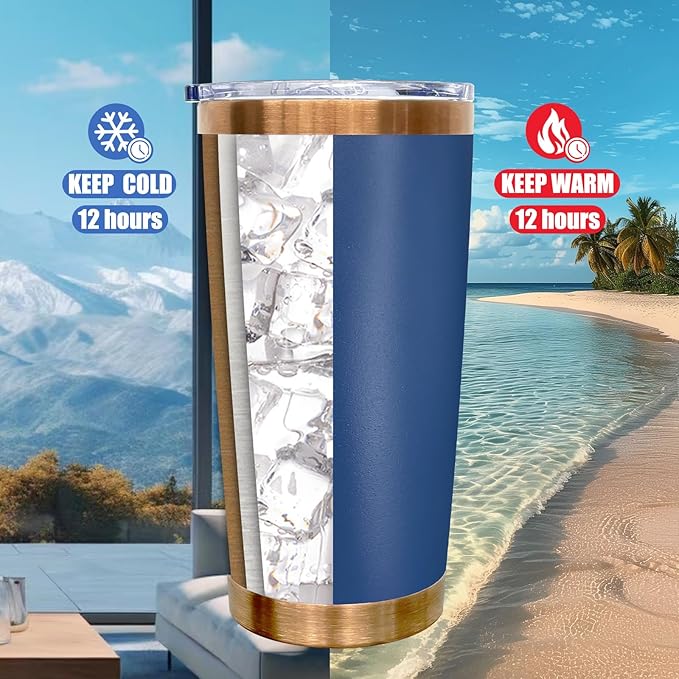 20 oz Tumbler Stainless Steel Tumbler with Lid and Straw, Double Wall Vacuum Insulated Travel Coffee Mug for Laser Engrave, Powder Coated Cup for Hot and Cold Drinks (Navy,1 pack)