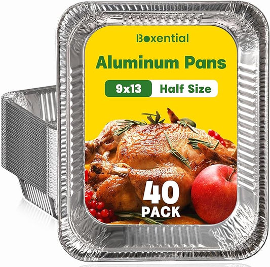 9x13 Aluminum Pans [40 Pack], Extra Heavy Duty Half Size Disposable Aluminum Foil Pans, Deep Baking Pans for Cooking, Roasting, Heating, and Steam Tables