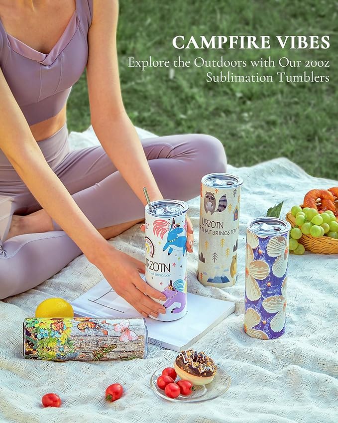 12 Pack 20oz Sublimation Tumbler Skinny Straight Bulk, Stainless Steel Double-Walled Insulated Sublimation Tumbler Blank for Heat Transfer, Gift Box