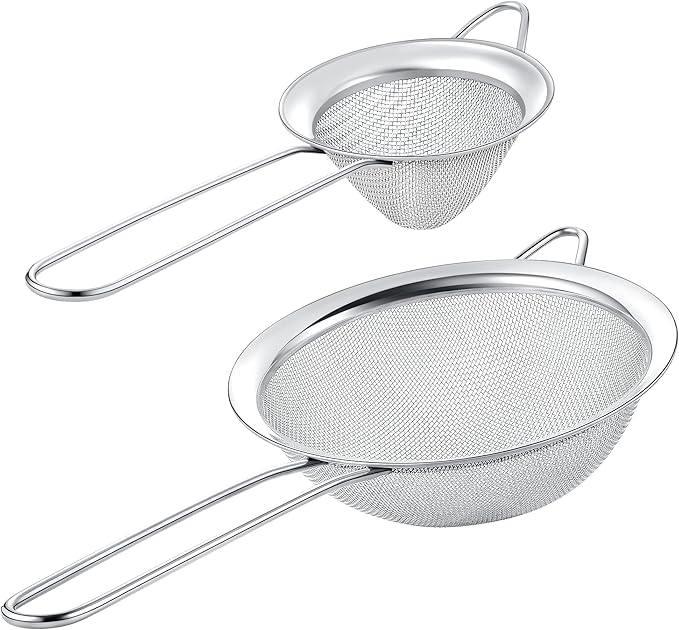 Set of 2 Stainless Steel Mesh Strainers for Kitchen - 5.5 inch Round Fine Mesh Strainer & 3.4 inch Conical Strainer Fine Mesh - Ideal to Sieve Pasta Noodles, Quinoa, Tea, Coffee, Juices, Flour