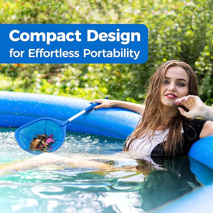 Swimming Pool Skimmer Net 26.8 inches, Leaf Rake Net with Fine Aluminum Pole for Fast Cleaning Ponds, Hot Tub, and Spas, Pool Cleaner Supplies and Accessories