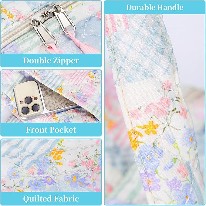 Quilted Lunch Box for Women,Coquette Aesthetic Lunch Box for Teen Girls,Cute Floral Lunch Bags for Work, School,Office,Picnic,Travel (Colorful Patchwork)