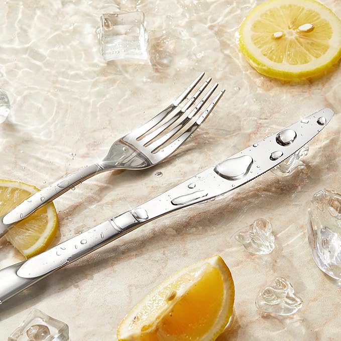 KINGSTONE Silverware Set, 20-Piece Flatware Set for 4, 18/10 Stainless Steel Cutlery Set with Bead Edge, Utensil for Kitchen, Home, Party, Wedding, Mirror Polished, Dishwasher Safe, Featured Gifts