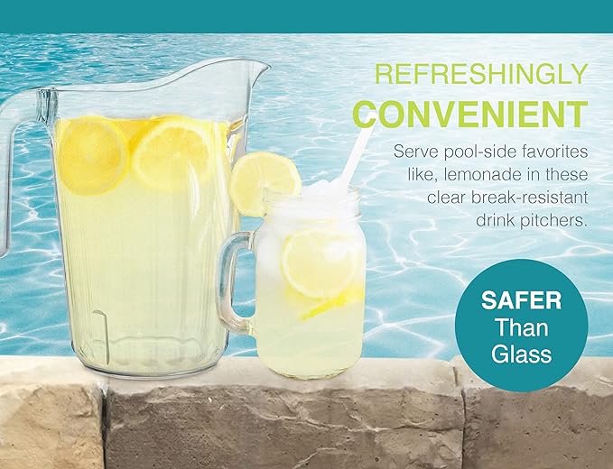 Arrow Home Products Clear Plastic Pitcher, 60 Ounce - Space-Saving Stackable Design - Fill with Ice Water, Beer or Juice - Ideal for Bars and Restaurants - Made in the USA, BPA Free, Dishwasher Safe