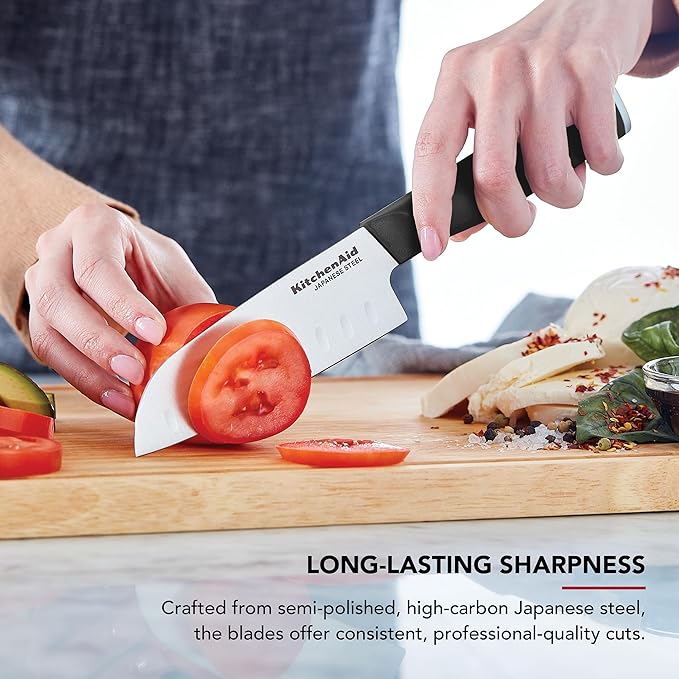 KitchenAid Chef Set with Custom Fit Covers, Sharp Kitchen Knife, High-Carbon Japanese Stainless Steel Blade, 4 Piece, Black