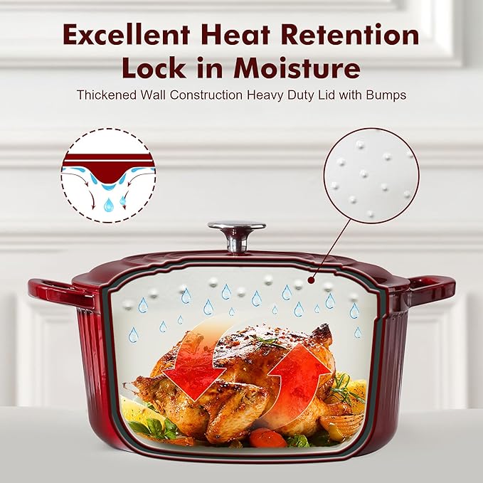 SENSARTE Enameled Cast Iron Dutch Oven Pot with Lid 5.5 Quart Heavy-Duty Round Dual Handles Kitchen Pot with Cotton Potholders & Silicone Trivet, Pot for Bread Baking, Stews, Braising, Roasting, Oven Safe up to 500°F, Red