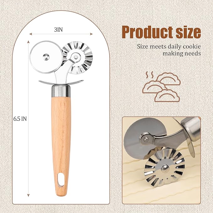 Pastry Cutter Double Wheel - Exquisite Wooden Handle, Perfect for Pasta, Pizza, Ravioli, Cookie -Cheese Slicers Enhance Your Culinary Artistry
