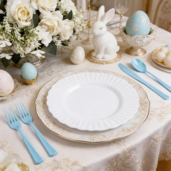 WDF 160 Piece Blue Plastic Silverware - Heavy Duty Blue Silverware Includes 80 Forks, 40 Spoons, 40 Knives, Disposable Plastic Utensils Perfect for Wedding, Graduation, Party,Easter