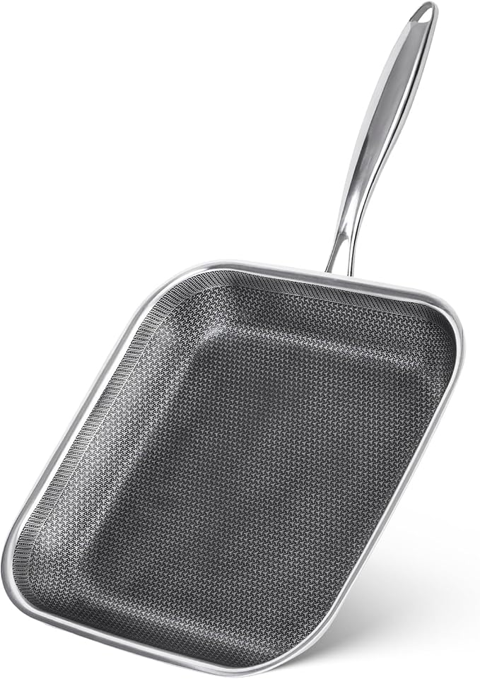 Non Stick Stainless Steel Skillet,12 Inch Square Frying Pan, Nonstick Grill Pan for All Stoves, Oven Dishwasher Safe, PFOA Free