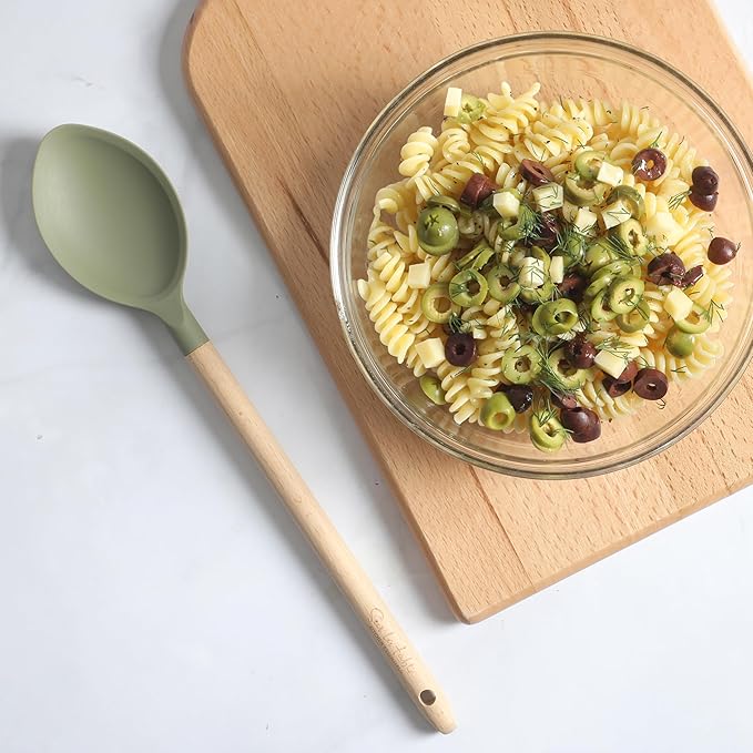 Sur La Table Kitchen Essential Chef's Toolkit Silicone Kitchen Spoon With Beechwood Handle - Juniper Green