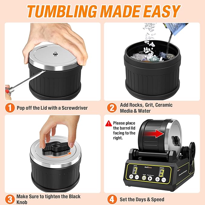C1 Rock Tumbler Kit - Professional Large 2.5LB Capacity, Up to 5X More Noise Cancelling, Adjustable Timer & Speed with Full Accessories & Memory Function