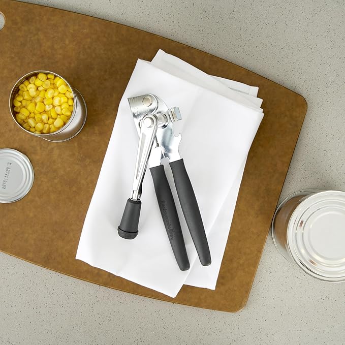 Restaurantware Stainless Steel Magnetic Manual Can Opener - 36 Pack - German Standard Black Crank Can Opener with Magnet, Ergonomic Handle, Non-Slip- Heavy-Duty Hand Can Opener, Easy Turn, Sharp Blade