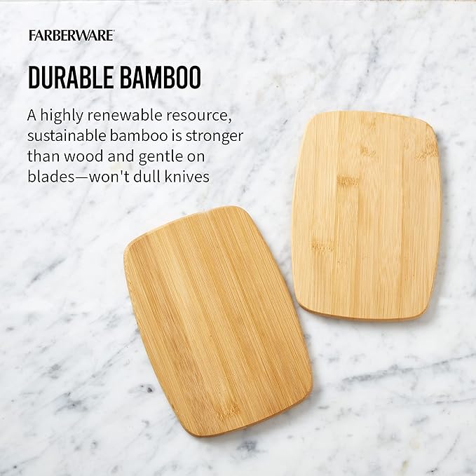 FARBERWARE 4-Piece Reversible Bamboo Cutting Board and Charcuterie Set, Assorted Sizes, Durable Wood Serving Boards for Cheese, Meats, and Prep