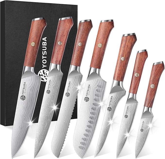 YOTSUBA Kitchen Knife Set, 7PCS Kitchen Knives Set High Carbon Stainless Steel Sharp Knife, Knives Set for Kitchen with Ergonomic Handle