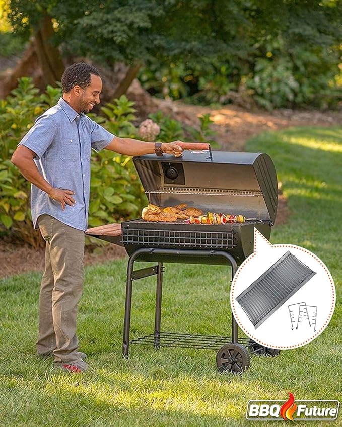 MixRBBQ 27 inch Ash pan for Chargriller 1224 1324 2121 2222 2727 2828 2929 Charcoal Grill, Fire Grate Replacement Part with 2pcs Fire Grate Hanger, Porcelain-coated Steel 27" Drip Pan