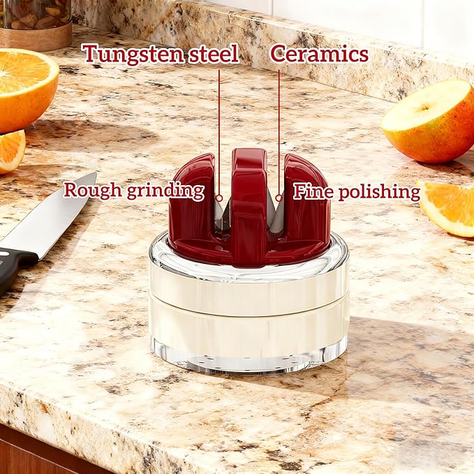 Kitchen Knife Sharpener with Suction base for Hands Free Pocket Knife Sharpeners,All-in-one Professional Knife and Tool Sharpener Suitable for: Kitchen Knives,Cleaver,Fruit Knives,Scissors(Red)