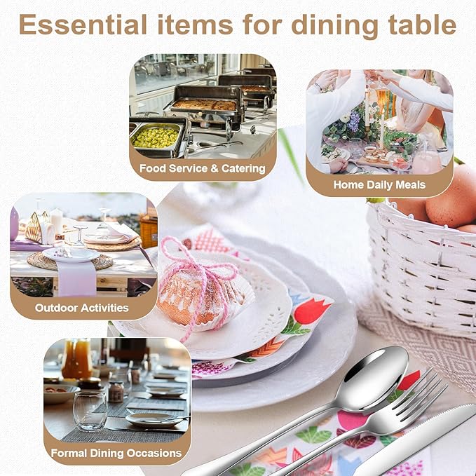 Lazycorner Silverware Set 50 Piece Stainless Steel Flatware Set Silverware Utensils for 10 People Includes Forks Knives Spoons & Salad Forks Dishwasher Safe for Home Restaurant or Outdoor Use