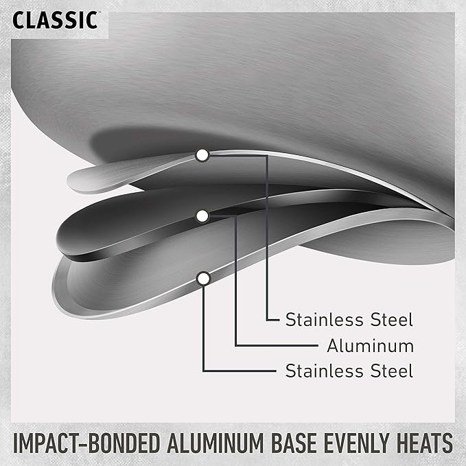 Calphalon Classic Stainless Steel Sauce Pan, 3.5-Quart, Impact-Bonded Aluminum Base, Stay-Cool Handles