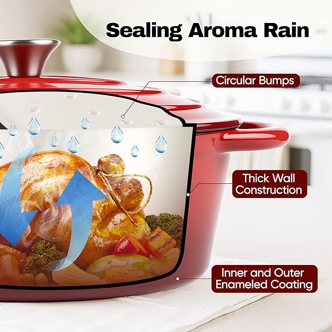 Oval Dutch Oven for Bread Baking, 4.5 Quart Non Stick Enameled Cast Iron Dutch Oven Pot with Lid, Oven Safe Oval Casserole with Lid up to 500°F for Baking, Braising, Stews, Roasting (Red)