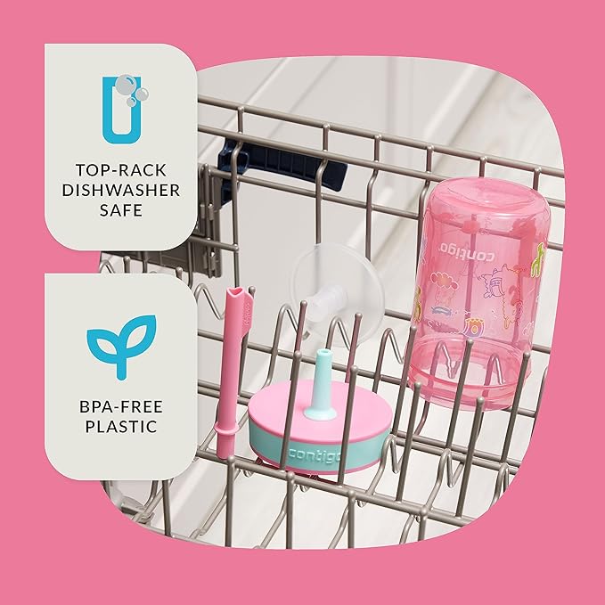 Contigo Leighton Kids Water Bottle, 2-Pack, 14oz, Spill-Proof, Blue Raspberry/Azalea & Butterlies/Llamas, Dishwasher Safe Tumbler with Straw
