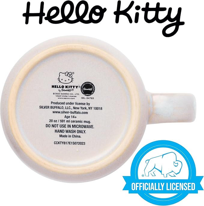 Silver Buffalo Sanrio Hello Kitty Sitting Hearts and Bows Reactive Glaze Ceramic Camper Mug, 20 Ounces