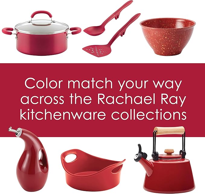 Rachael Ray Solid Glaze Ceramics EVOO Olive Oil Bottle Dispenser with Spout Set, 2 Piece, Red (Pack of 4)