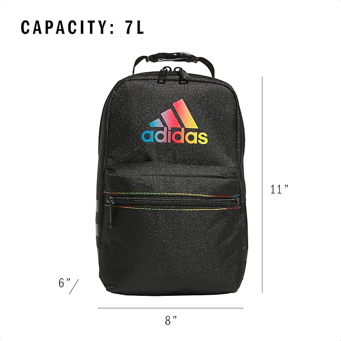 adidas Santiago Lunch Bag Cooler for Women and Men, Insulated Food Container Box with Mesh Pocket, Black Rainbow/3.0, One Size