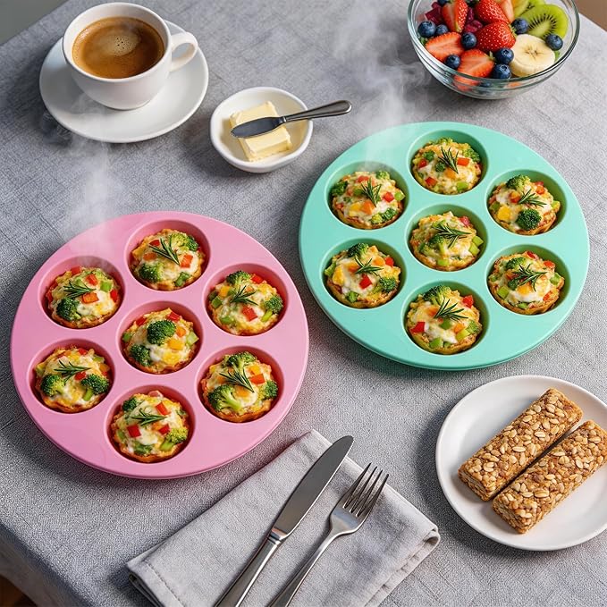 Silicone Egg Bite Molds 2 Pack Air Fryer Muffin Pan for Baking 7 Cups Air Fryer Cupcake Mold Nonstick Silicone Mini Muffin Molds for Egg Bite Muffins Tart Mini Cupcake Bread Chocolate Dessert
