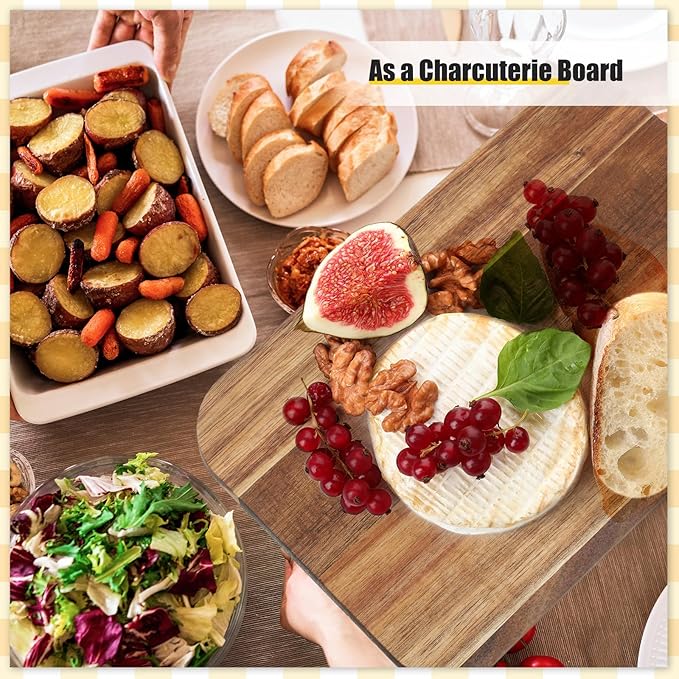 6 Pcs Cutting Board Bulk Kitchen Thicken Chopping Platter with Handles Wooden Charcuterie Serving Trays Blank Wood Boards for Engraving Wedding Housewarming(Acacia Wood,15 x 7 Inch)