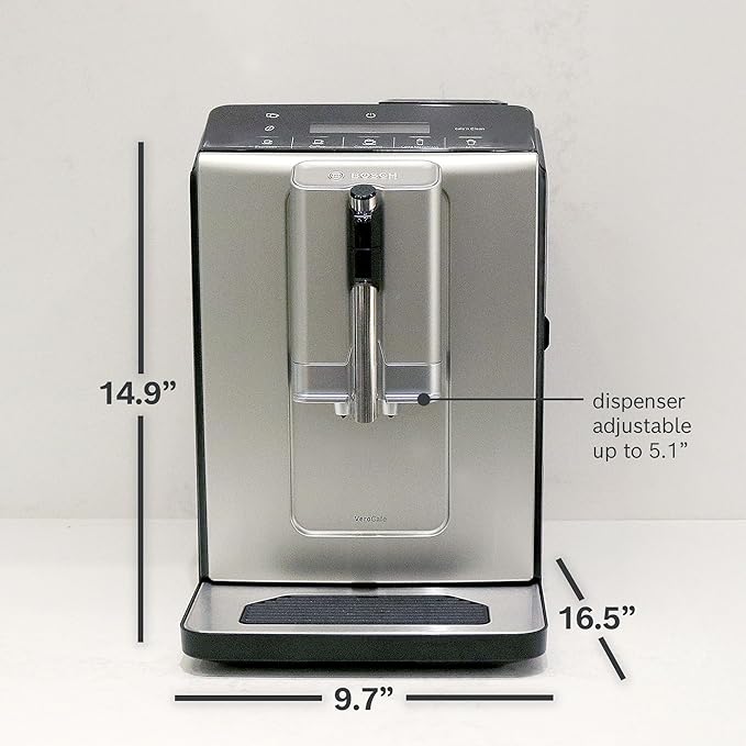 Bosch Fully Automatic Coffee and Espresso Machine - One-Touch Drinks, Barista Style, Double Cup Super Coffee Maker - Large Bean Capacity - Easy Clean, Maintenance - Black - TIU20307