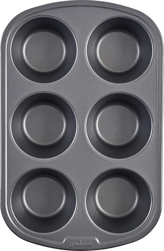 GoodCook Everyday Nonstick Steel Jumbo Texas Muffin Pan,6-cup,Gray,(Pack of 12)