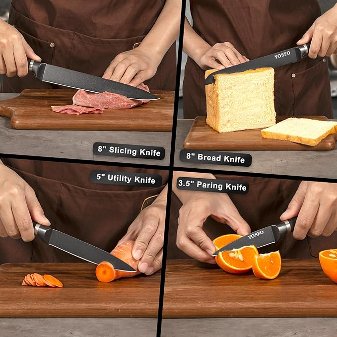 Knife Set with Block and Sharpener,15 Pcs Kitchen Knife Sets with Block,High Carbon Stainless Steel Japanese Knife Set,Matte Blade