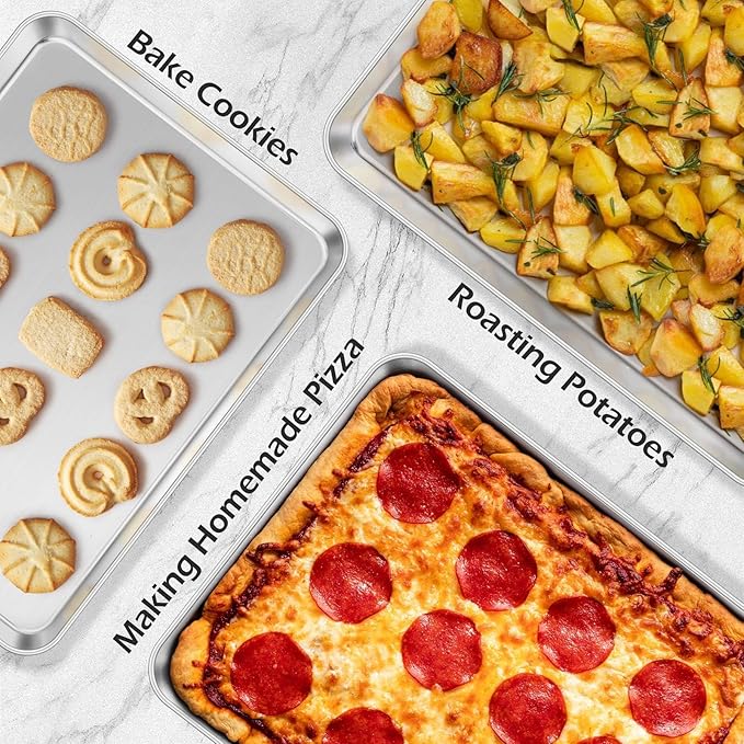 Stainless Steel Baking Sheets Set of 2, Leonyo 17" x 13" Large Half Cookie Sheets for Baking, 1IN Deep Metal Toaster Oven Pan Tray, Dishwasher Oven Safe