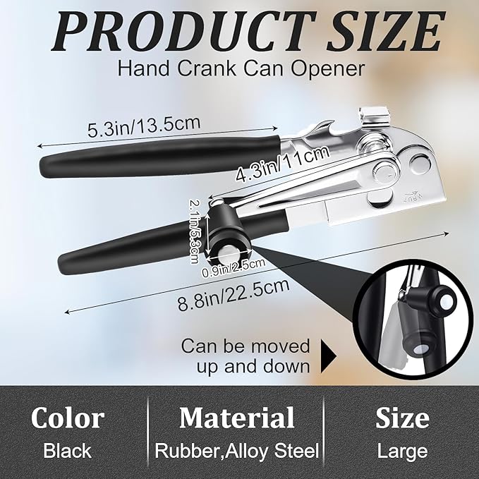 Commercial Can Opener Manual, RICKUNCL Heavy Duty Can opener with Magnet, Stainless Steel Handheld Can Opener with Folding Easy Crank Handle Oversized Knob for Big Cans and All Size Cans