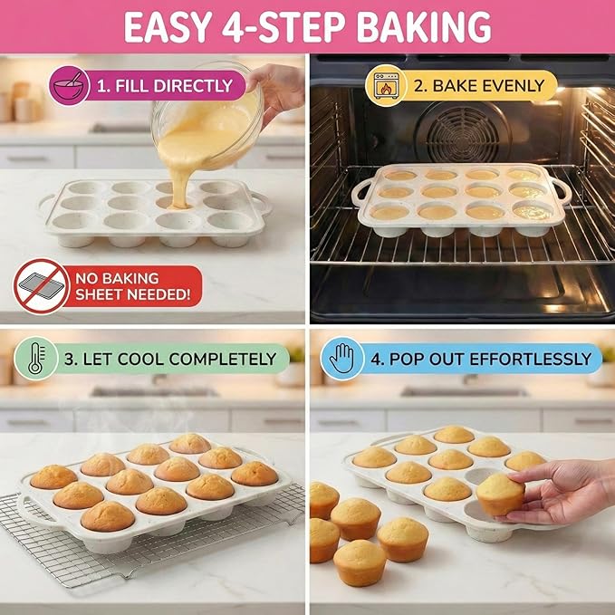 1-Pack - Silicone Muffin Pan for Baking with Metal Reinforced Frame, 12 Cup Regular Size Cupcake Pan, BPA Free -Silicone Muffin Tray, Cupcake Baking Pan Molds for Oven Dishwasher Safe