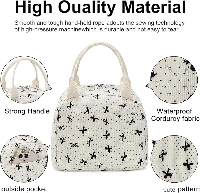 LEDAOU Lunch Box for Women Insulated Lunch Bag Corduroy Lunch Tote Bags Leakproof Cooler Lunch Case for Travel Work Picnic